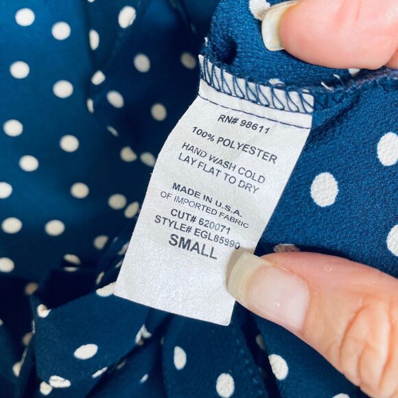Revolve Eight Sixty Navy Cream Polka Dot Wrap Front-V Bell Sleeve Crop Top SM - Picture 7 of 9